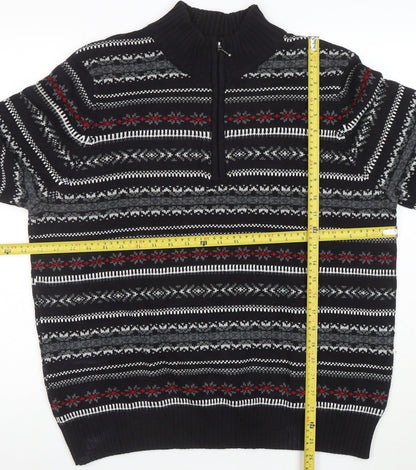 Croftersbarrow Men's Black XL Fair Isle 1/2 Zip Jumper