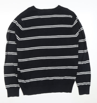 Tommy Hilfiger Men's Black V-Neck Striped Cotton Pullover Jumper L