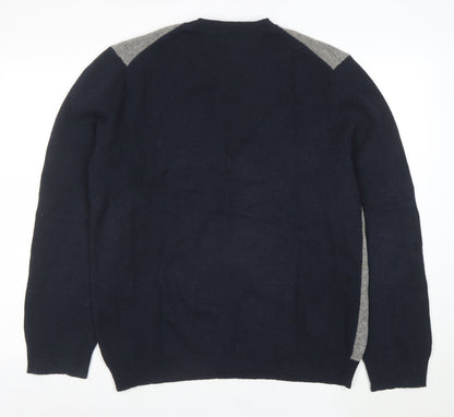 Express Men's Blue Argyle Lambswool Jumper Size L Crew Neck