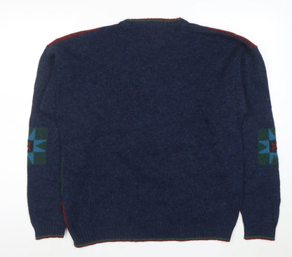 Woolrich Men's Multicoloured Wool Crew Neck Geometric Jumper XL Vintage