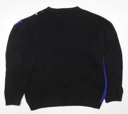 Peter England Men's Multicoloured XL Retro Geometric Chunky Knit Jumper