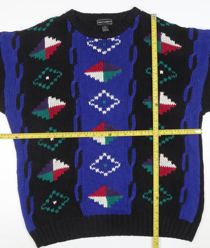 Peter England Men's Multicoloured XL Retro Geometric Chunky Knit Jumper