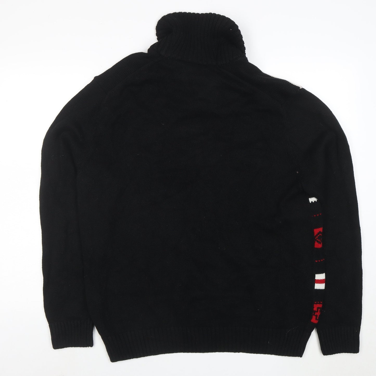 Chaps Men’s Black Roll Neck Geometric Cotton Jumper Size L