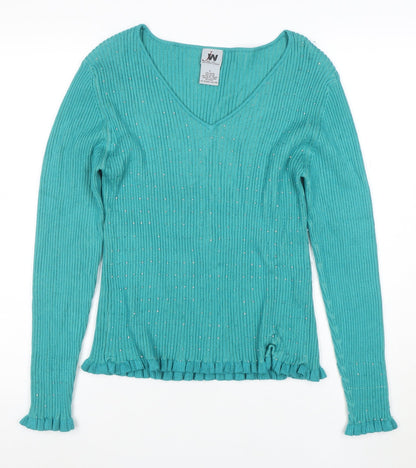 Junction West Women's Blue Rhinestone V-Neck Knit Blouse Size L