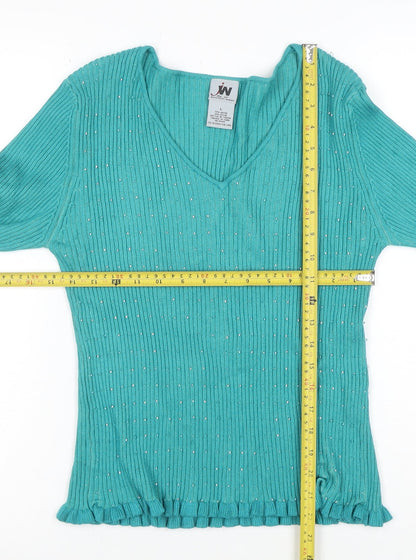 Junction West Women's Blue Rhinestone V-Neck Knit Blouse Size L