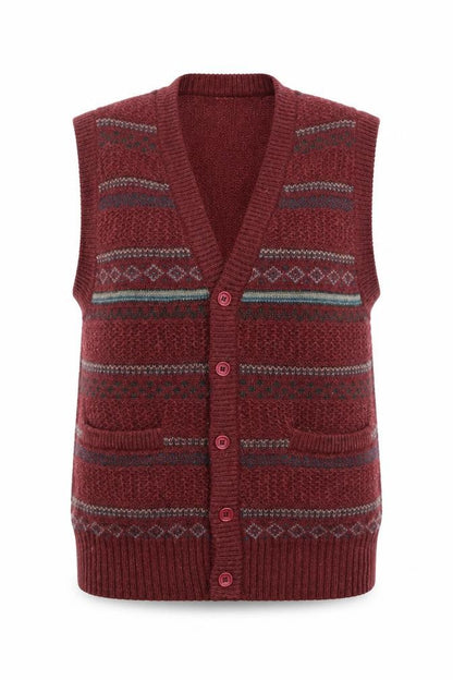 Talbots Women Burgundy Fair Isle Knit Button Vest L Wool Blend
