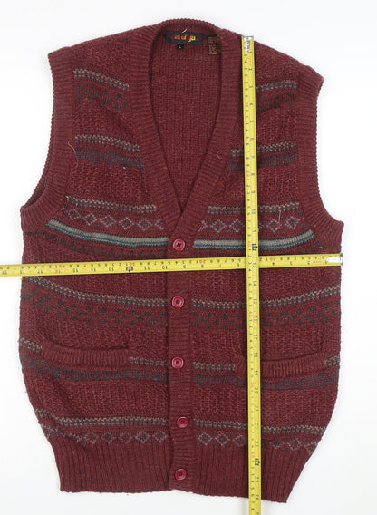 Talbots Women Burgundy Fair Isle Knit Button Vest L Wool Blend