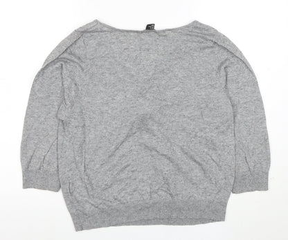 H&M Women Grey M Boat Neck Tie Front Jumper 3/4 Sleeve Lightweight