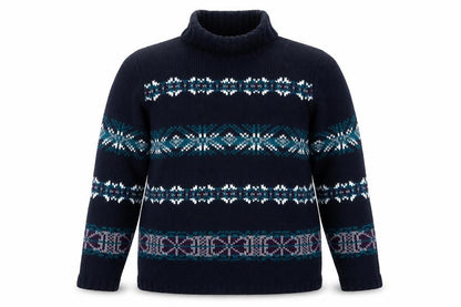 Denim & Co. Men's Blue Fair Isle Roll Neck Chunky Knit Jumper L