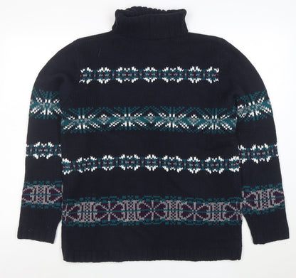 Denim & Co. Men's Blue Fair Isle Roll Neck Chunky Knit Jumper L