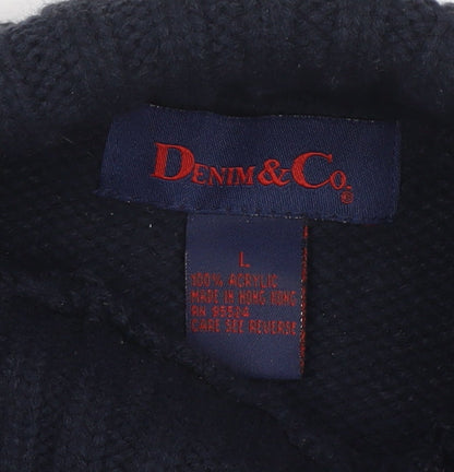 Denim & Co. Men's Blue Fair Isle Roll Neck Chunky Knit Jumper L