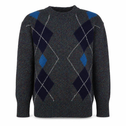 Savile Row Men's Blue Wool Argyle Pullover Jumper M