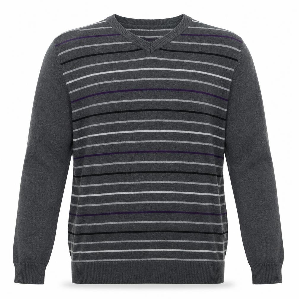 Emanuele Ungaro Men’s Grey Striped V-Neck Cotton Jumper Size L