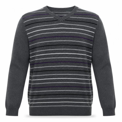 Emanuele Ungaro Men’s Grey Striped V-Neck Cotton Jumper Size L
