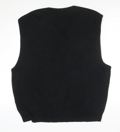 Ashworth Men Black Cotton V-Neck Knit Golf Vest L Classic Fit