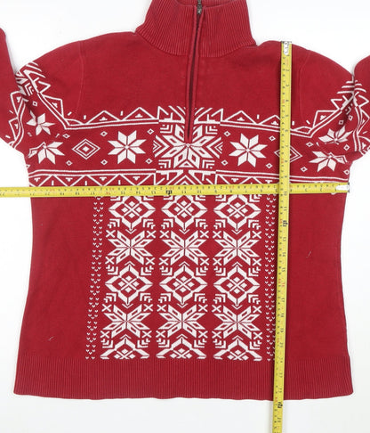 Eddie Bauer Men's Red Fair Isle 1/2 Zip Cotton Winter Jumper XL