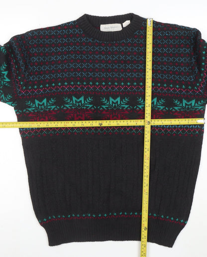 Rob Winter Men's Black Fair Isle Knit Jumper M Acrylic 90s Style