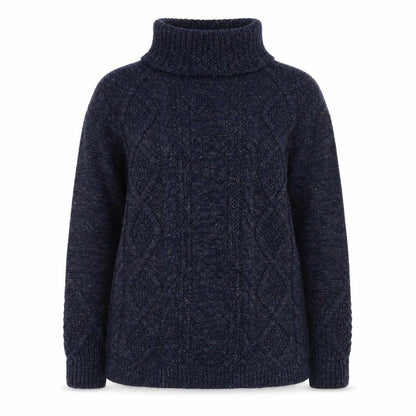 Lands' End Women's Blue Roll Neck Cable Knit Jumper Size S