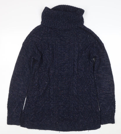 Lands' End Women's Blue Roll Neck Cable Knit Jumper Size S