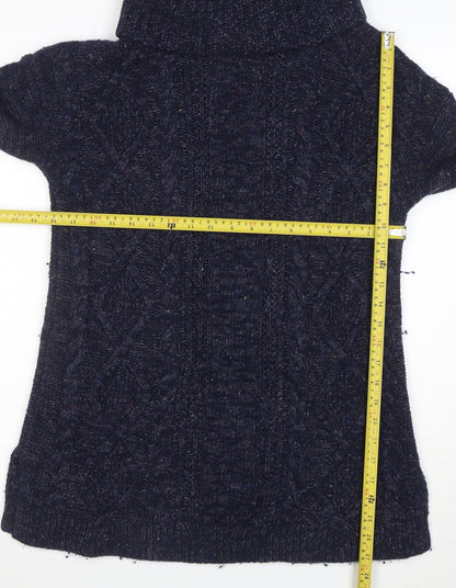 Lands' End Women's Blue Roll Neck Cable Knit Jumper Size S