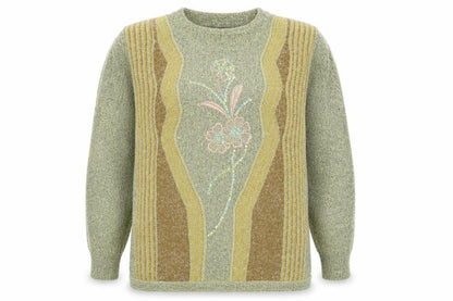 Mode de Paris Women’s Beige Sequin Floral Wool Blend Pullover Jumper M