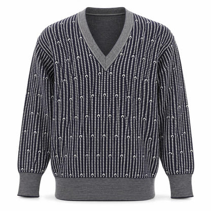 CROSS Men's Blue Geometric V-Neck Cotton Blend Jumper M