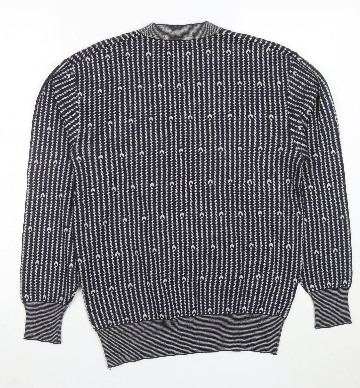 CROSS Men's Blue Geometric V-Neck Cotton Blend Jumper M