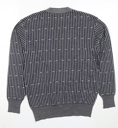 CROSS Men's Blue Geometric V-Neck Cotton Blend Jumper M