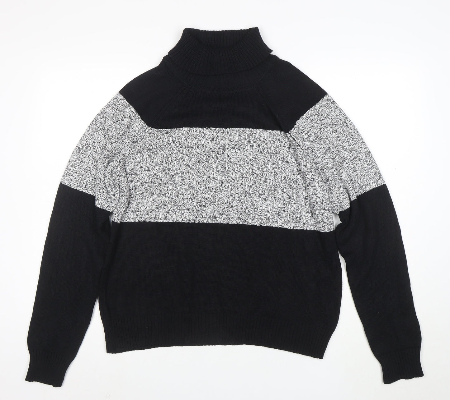 Karen Scott Womens Black Cotton Roll Neck Jumper Size L