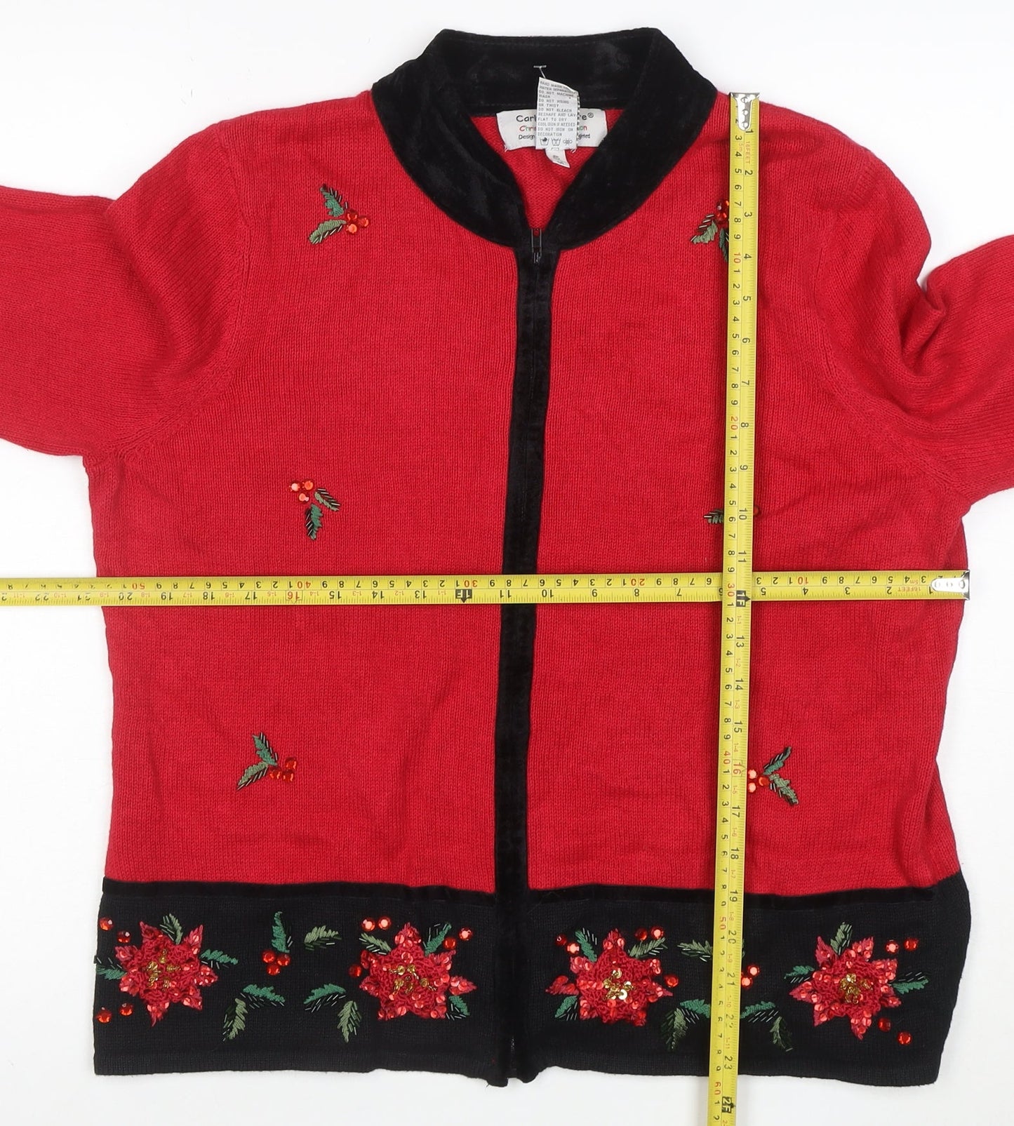 Carly St. Claire Women's Red Christmas Embroidered Cardigan Size L