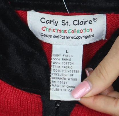 Carly St. Claire Women's Red Christmas Embroidered Cardigan Size L