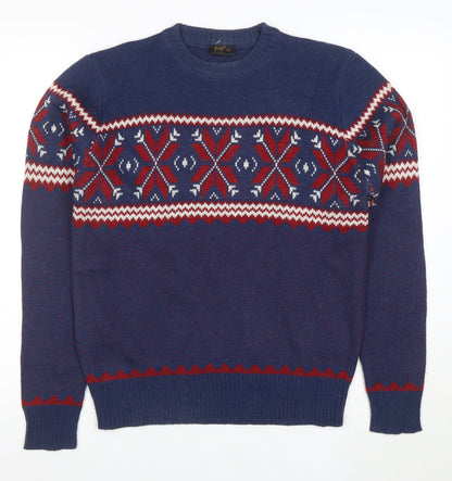 POP England Women's Blue Red Fair Isle Wool Blend Jumper L