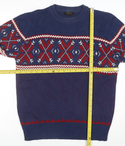 POP England Women's Blue Red Fair Isle Wool Blend Jumper L