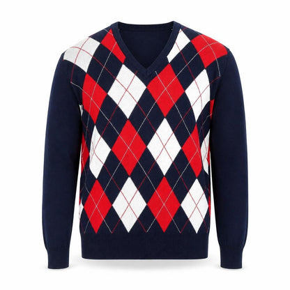 Nevada Bob's Men's Blue Argyle Golf Acrylic V-Neck Jumper M