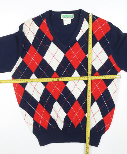Nevada Bob's Men's Blue Argyle Golf Acrylic V-Neck Jumper M