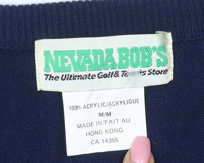 Nevada Bob's Men's Blue Argyle Golf Acrylic V-Neck Jumper M