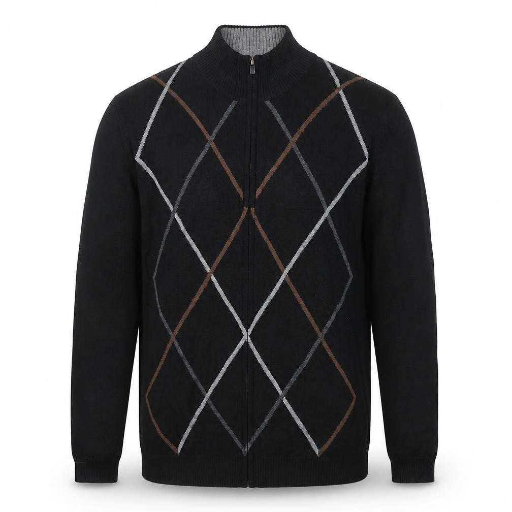 Van Heusen Studio Men's Black Argyle 1/2 Zip Cotton Jumper Size M