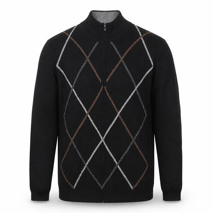 Van Heusen Studio Men's Black Argyle 1/2 Zip Cotton Jumper Size M