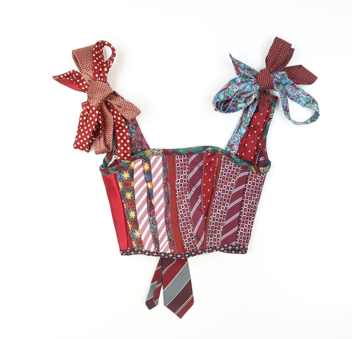Handmade Multicoloured Silk Cropped Tie Strap Blouse for Women - Size S