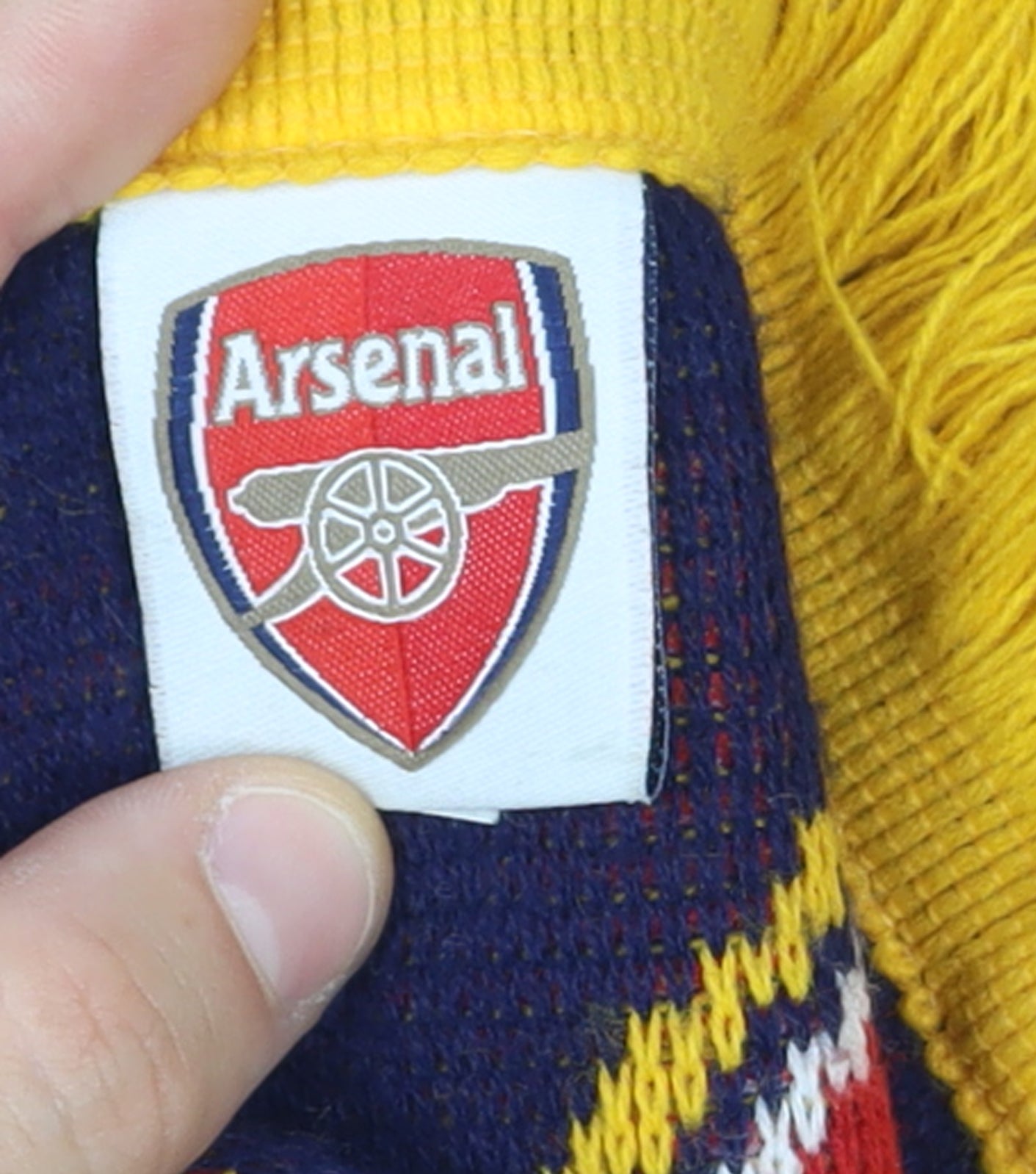 Arsenal Men Navy Yellow Acrylic Knit Football Scarf with Fringe