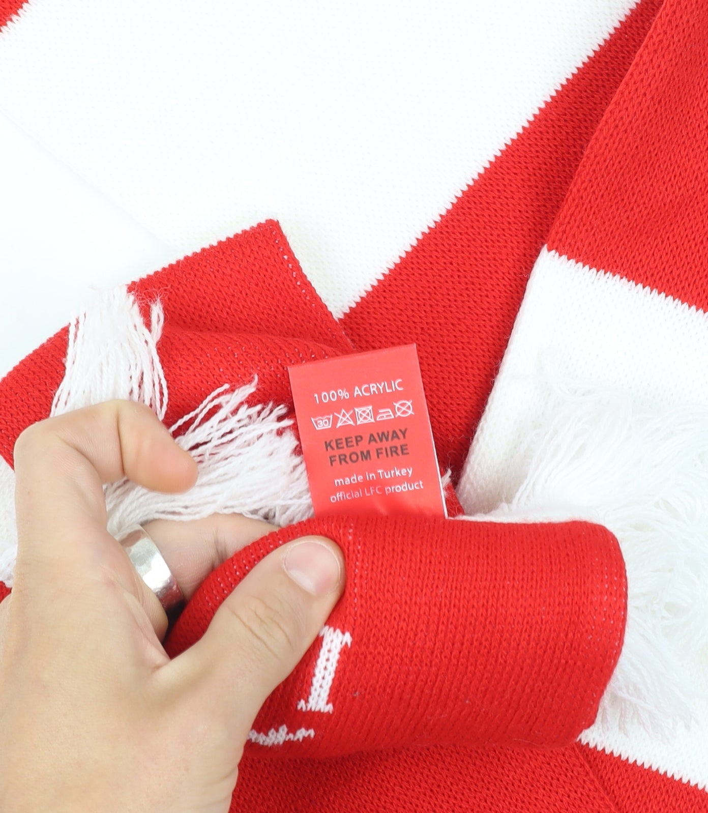 Liverpool FC Men's Red White Striped Knit Scarf One Size