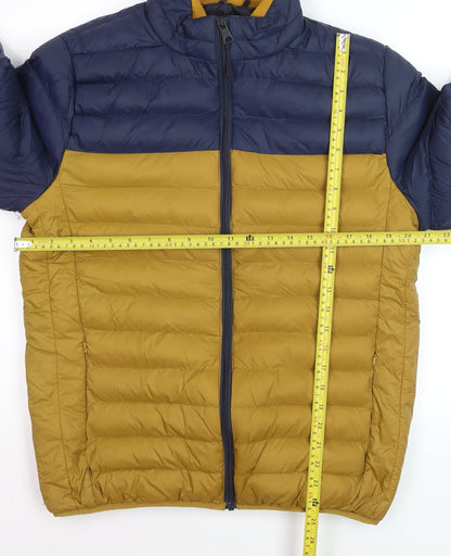 Tokyo Laundry Men’s Blue & Brown Puffer Jacket M Regular Fit