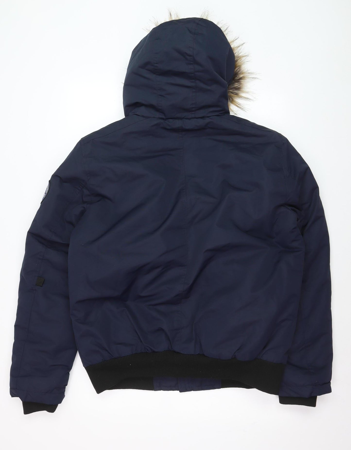 Tokyo Laundry Men's Blue Hooded Bomber Jacket L Fur Trim Winter Coat