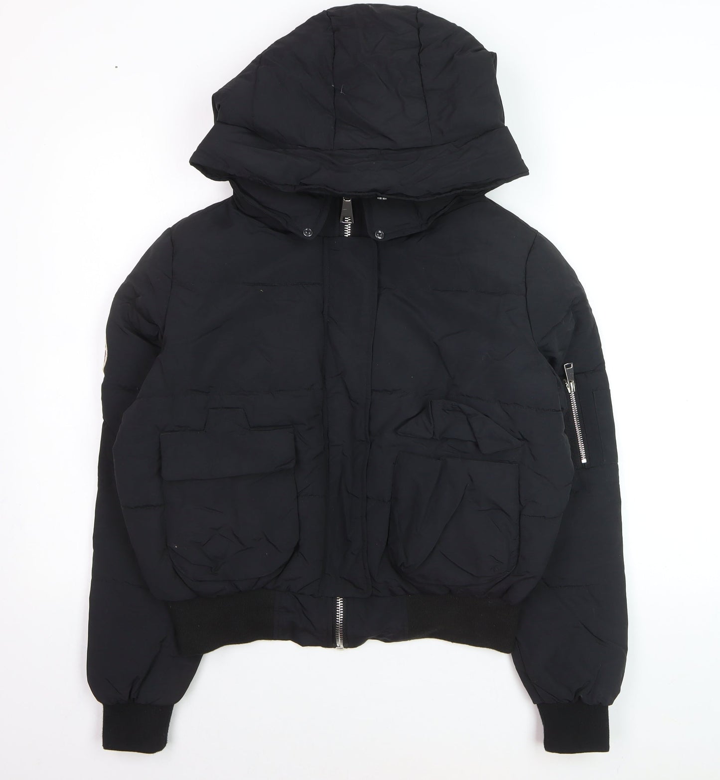 Boohoo Women's Black Hooded Puffer Jacket Size 8