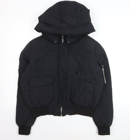 Boohoo Women's Black Hooded Puffer Jacket Size 8