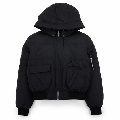 Boohoo Women's Black Hooded Puffer Jacket Size 8