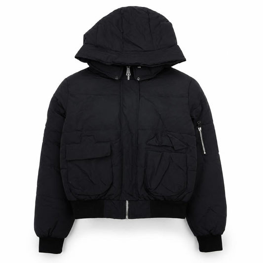 Boohoo Women's Black Hooded Puffer Jacket Size 8