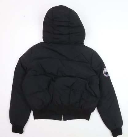 Boohoo Women's Black Hooded Puffer Jacket Size 8
