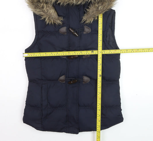 Denim Co. Women’s Blue Hooded Faux Fur Trim Padded Waistcoat Size 8