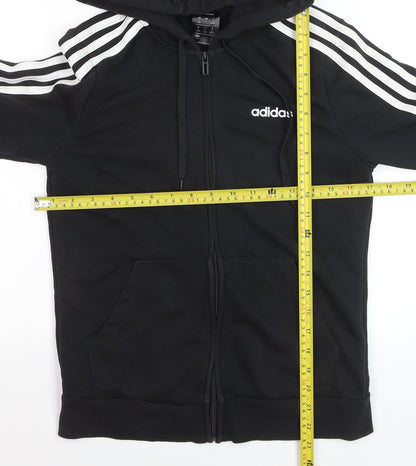 Adidas Women's Black Track Jacket Size 8 Hooded Full Zip Cotton Blend